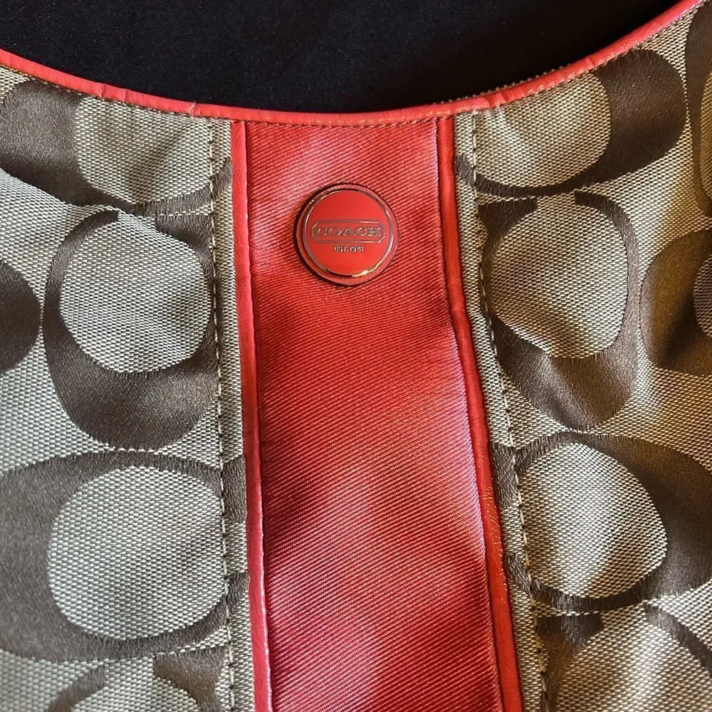 Coach Tan & Red Shoulder Bag Great Condition 14 by 11